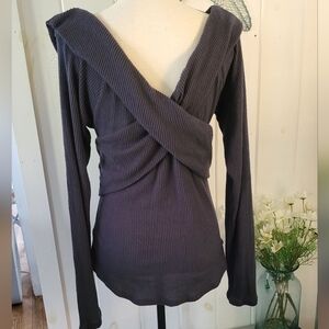 Free People Marley Ribbed & Draped Super Soft Top Size L